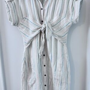 Anthropologie Maeve White Dress with Subtle Multicolor Trim and twist tie bodice